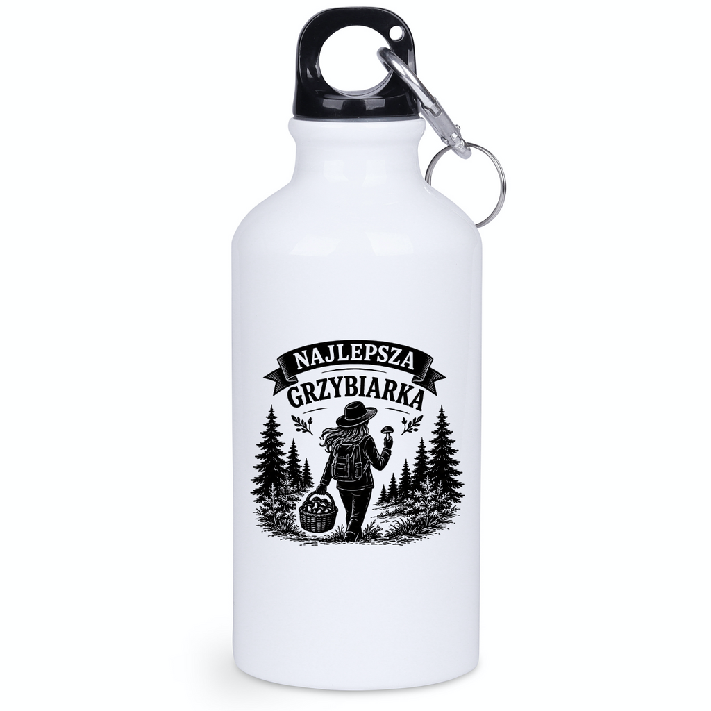Butelka biała 400 ml z nadrukiem „Najlepsza Grzybiarka” – na grzyby #3
