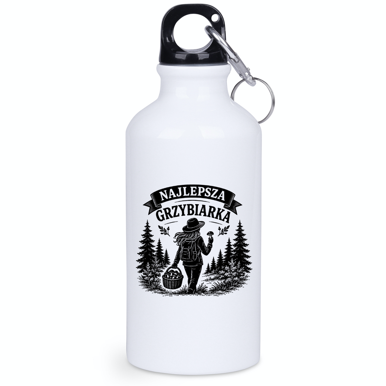 Butelka biała 400 ml z nadrukiem „Najlepsza Grzybiarka” – na grzyby #3