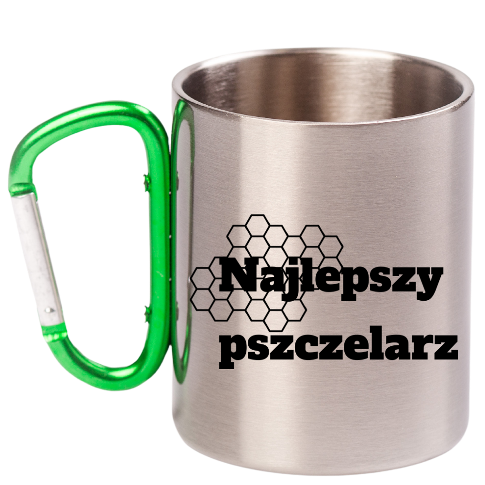 Kubek z zielonym karabińczykiem z nadrukiem "Najlepszy pszczelarz" #3