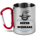 Kubek z czerwonym karabińczykiem i nadrukiem „Super wędkarz” – wędkarstwo #9