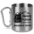 Kubek karabińczyk srebrny z nadrukiem "Pakuję plecak, ruszam w Tatry" - Zakopane, Podhale, góry #1