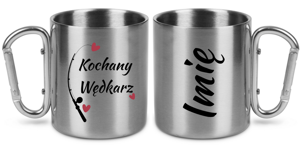 Kubek ze srebrnym karabińczykiem i nadrukiem "Kochany Wędkarz" #2