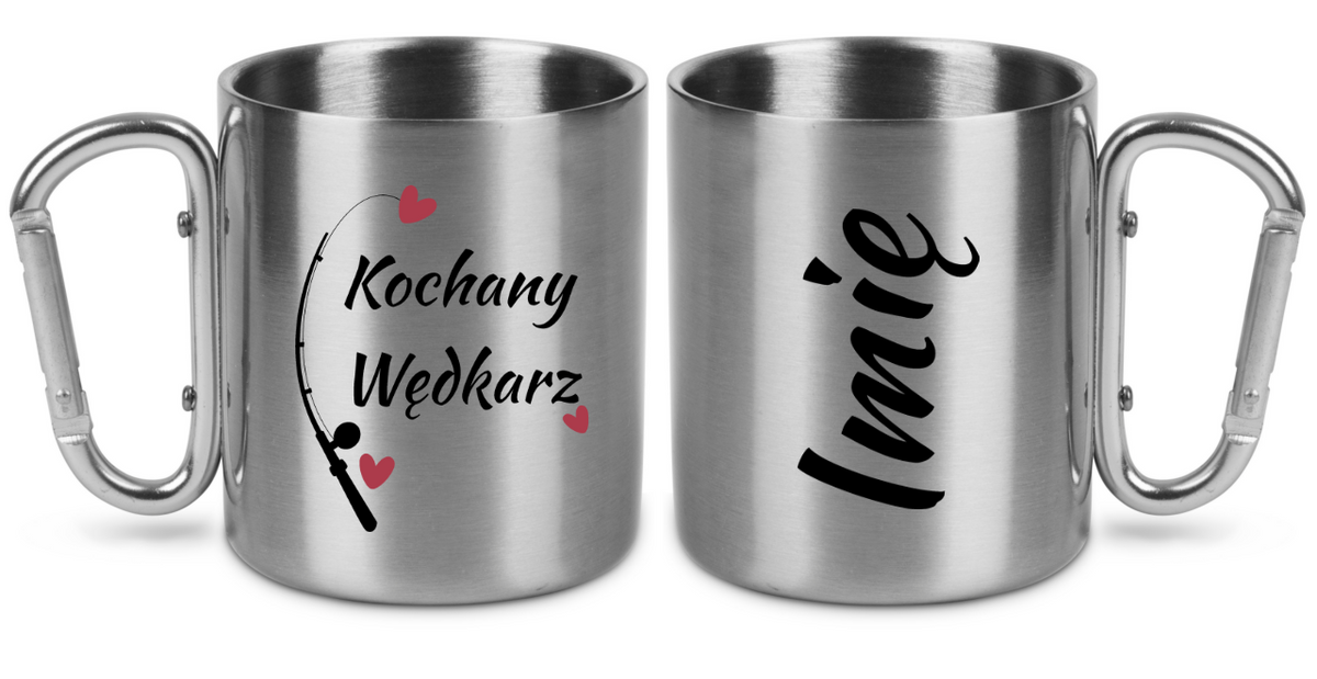 Kubek ze srebrnym karabińczykiem i nadrukiem "Kochany Wędkarz" #2