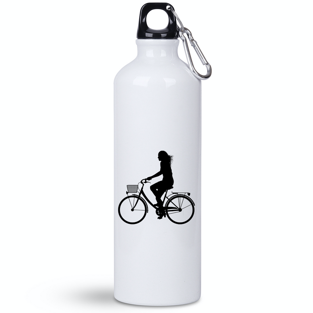 Butelka biała 800 ml na rower z grafiką rowerzystki i imieniem do wyboru – dla rowerzystki #1