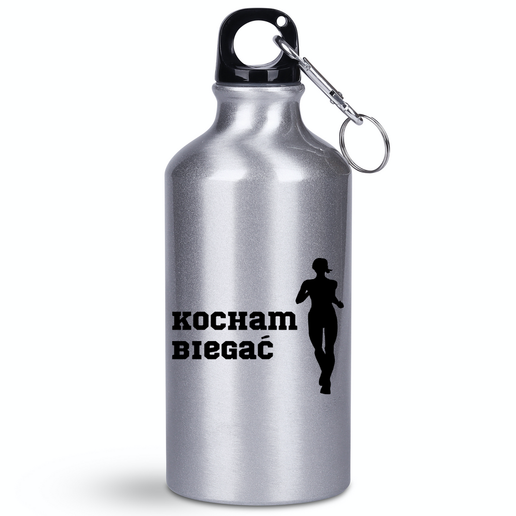 Butelka srebrna 400 ml z nadrukiem "Kocham Biegać" dla pań – bieganie #4