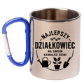 Kubek niebieski karabińczyk "Najlepszy działkowiec na swoim kawałku ziemi" - na działkę #5
