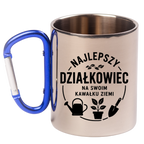 Kubek niebieski karabińczyk "Najlepszy działkowiec na swoim kawałku ziemi" - na działkę #5