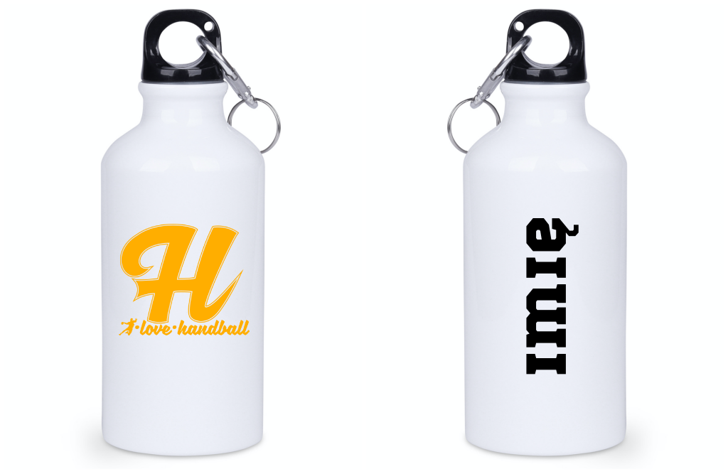 Butelka białka 400 ml z żółtym napisem: "I love handball" i literką H #6