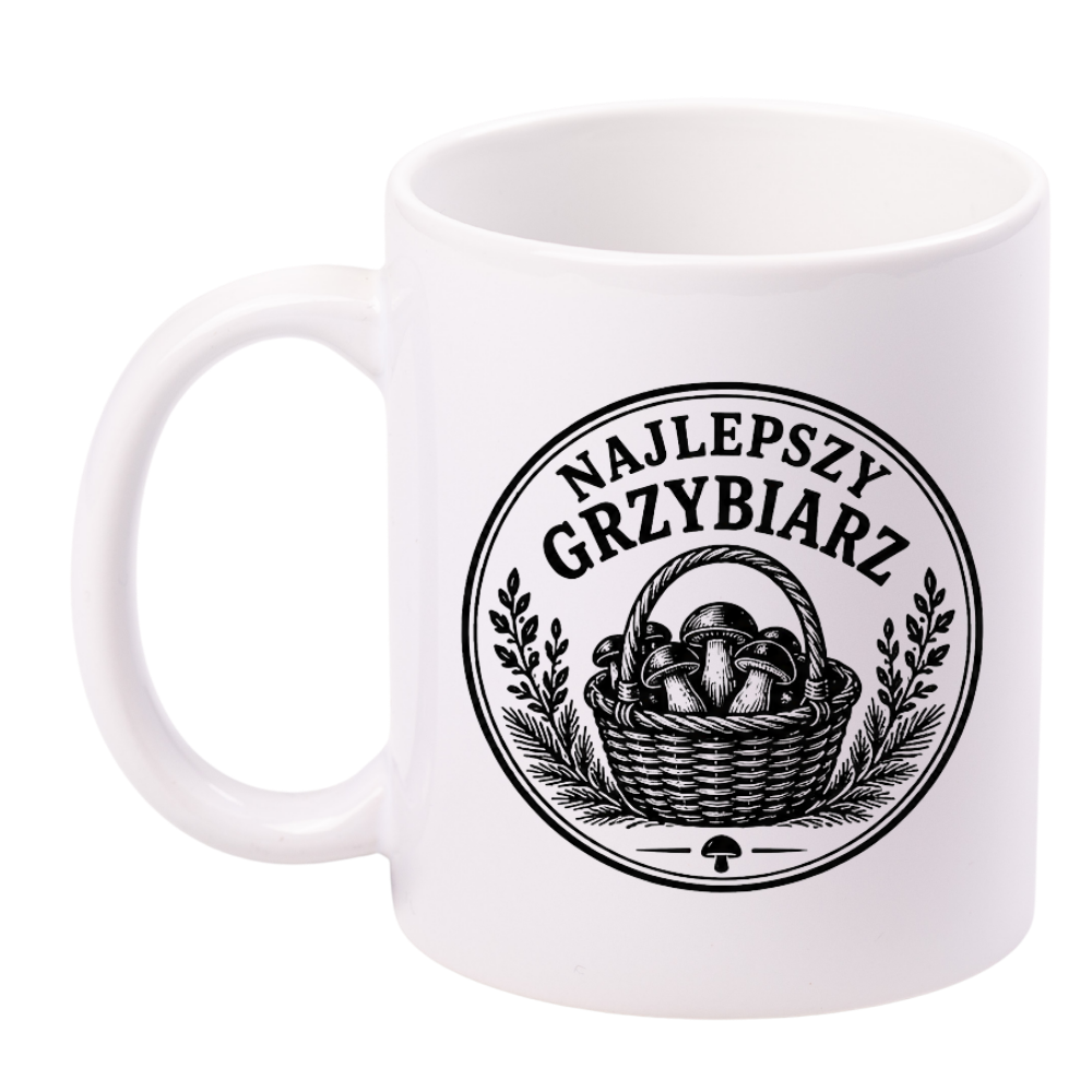 Kubek biały z nadrukiem „Najlepszy Grzybiarz” – grzyby #2