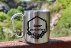 Kubek metalowy ze srebrnym karabińczykiem z nadrukiem „Super pszczelarz” – pszczelarstwo #9