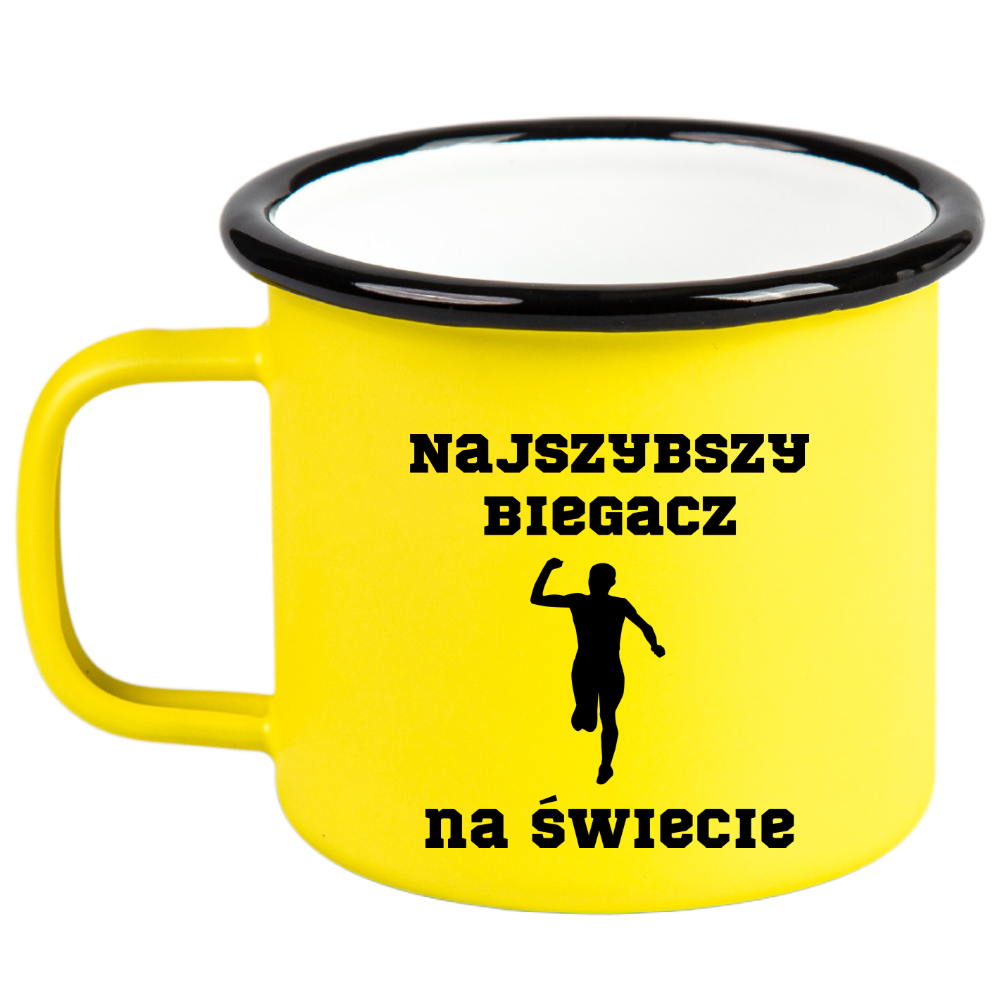 Kubek emaliowany żółty z nadrukiem "Najszybszy Biegacz na Świecie" – bieganie #4