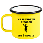 Kubek emaliowany żółty z nadrukiem "Najszybszy Biegacz na Świecie" – bieganie #4