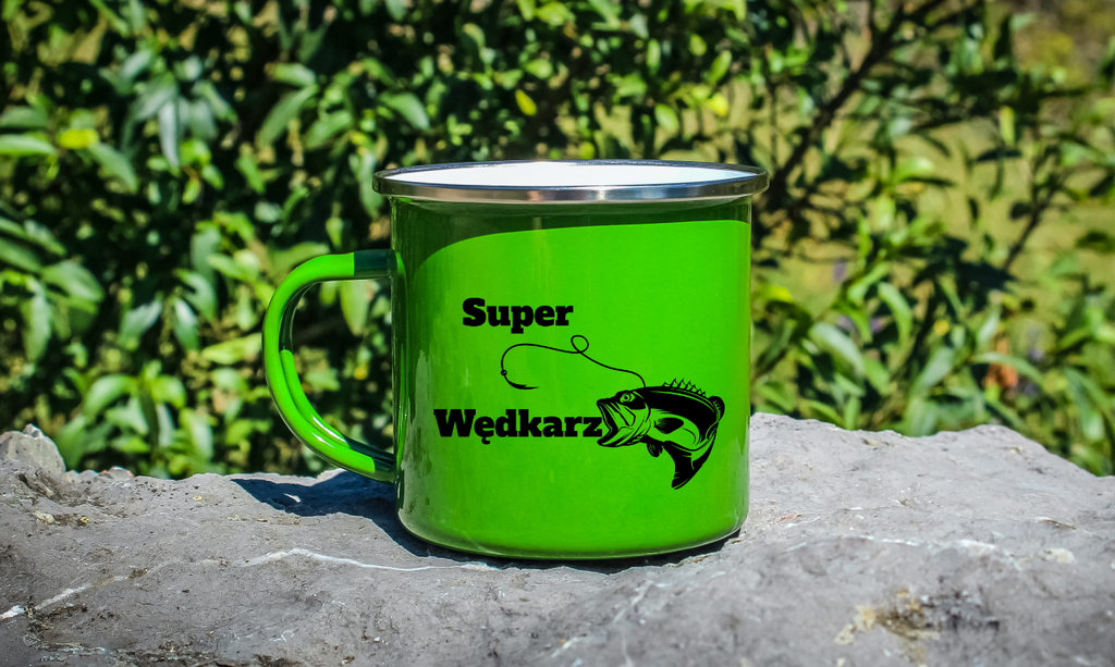 Kubek emaliowany zielony 360 ml z nadrukiem "Super Wędkarz" – wędkarstwo #5