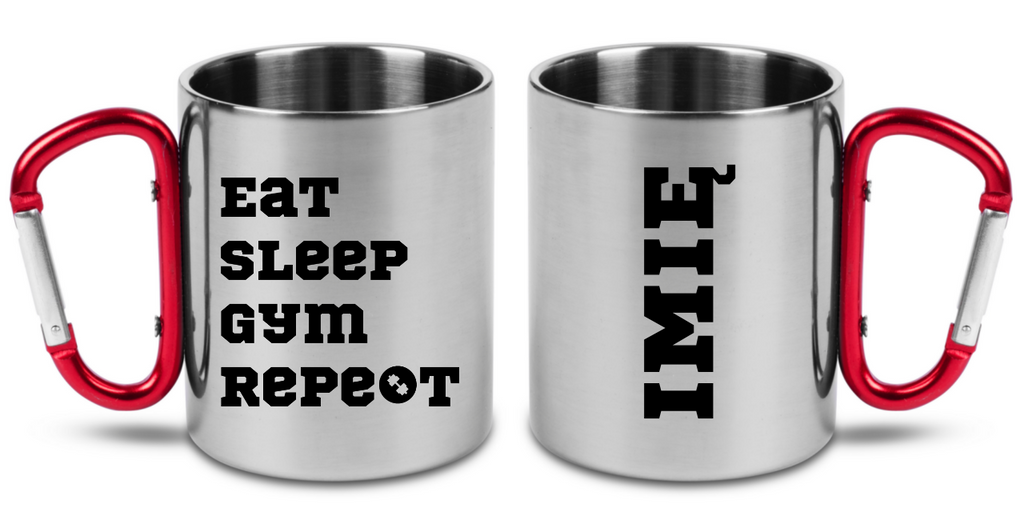 Kubek z czerwonym karabińczykiem i nadrukiem "Eat Sleep Gym Repeat" – na siłownię #7