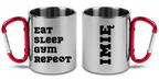 Kubek z czerwonym karabińczykiem i nadrukiem "Eat Sleep Gym Repeat" – na siłownię #7
