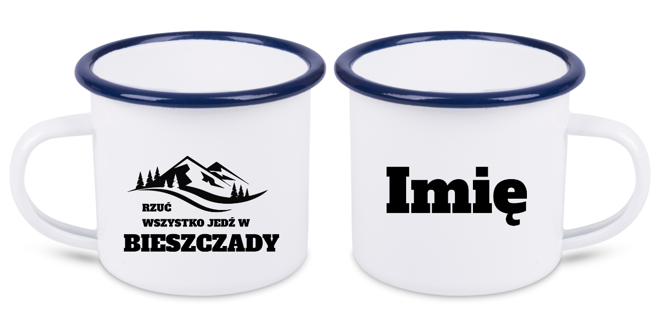 Kubek biały emaliowany z nadrukiem "Rzuć wszystko, jedź w Bieszczady" - góry #3
