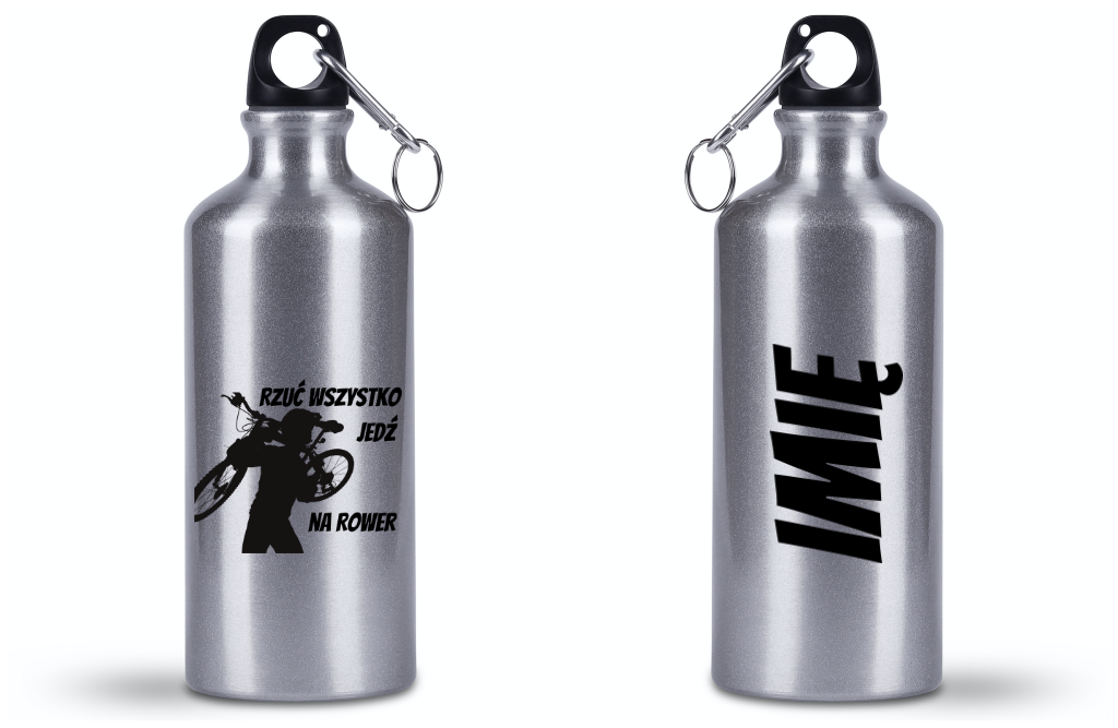 Bidon srebrny 500 ml na rower z nadrukiem „Rzuć szybko, jedź na rower” – dla rowerzystów #9