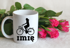 Kubek biały z grafiką roweru i imieniem do wyboru – dla rowerzystki #5