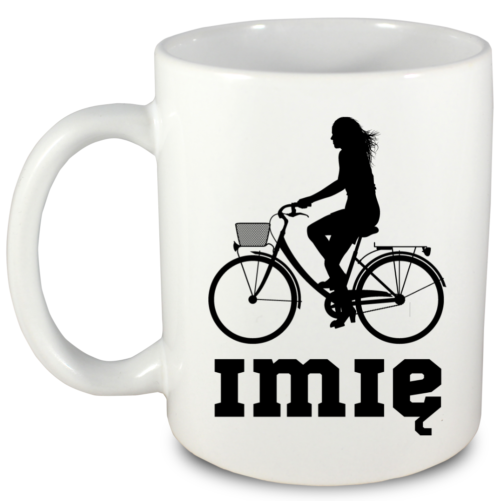 Kubek biały z grafiką roweru i imieniem do wyboru – dla rowerzystki #5
