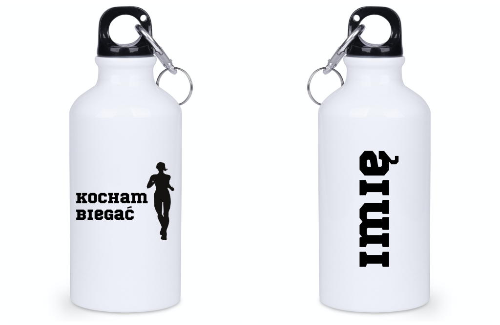 Bidon biały 400 ml dla biegaczki – nadruk "Kocham Biegać" – bieganie #4