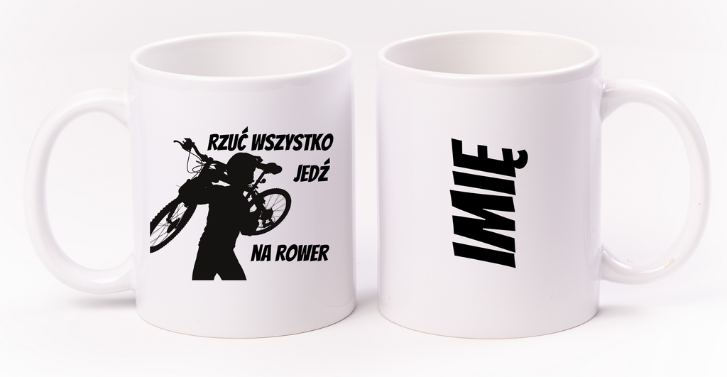 Kubek biały z nadrukiem "Rzuć wszystko, jedź na rower" - dla rowerzystów #1