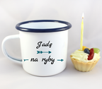 Kubek emaliowany biały z nadrukiem "Jadę na ryby" #3