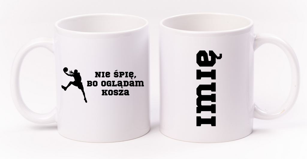 Kubek biały z nadrukiem "Nie śpię, bo oglądam kosza" – koszykówka #7