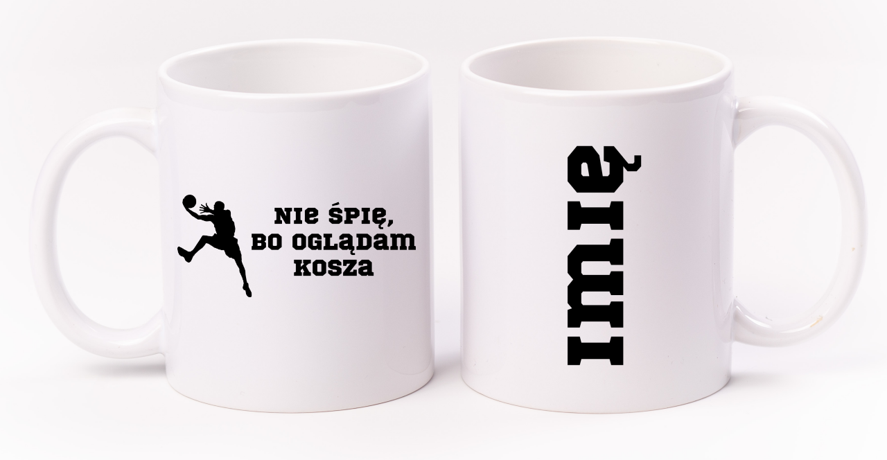 Kubek biały z nadrukiem "Nie śpię, bo oglądam kosza" – koszykówka #7