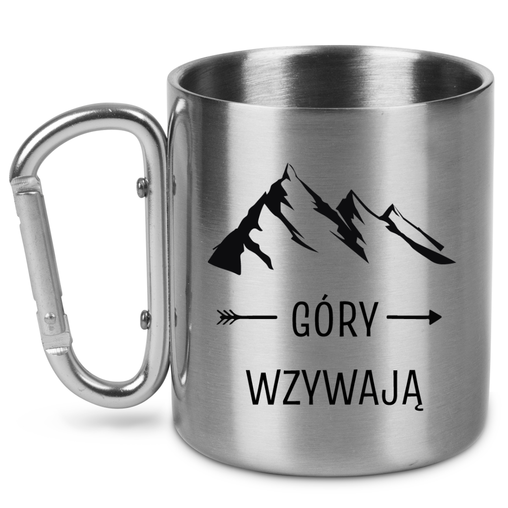 Kubek ze srebrnym karabińczykiem, nadruk "Góry wzywają" #2