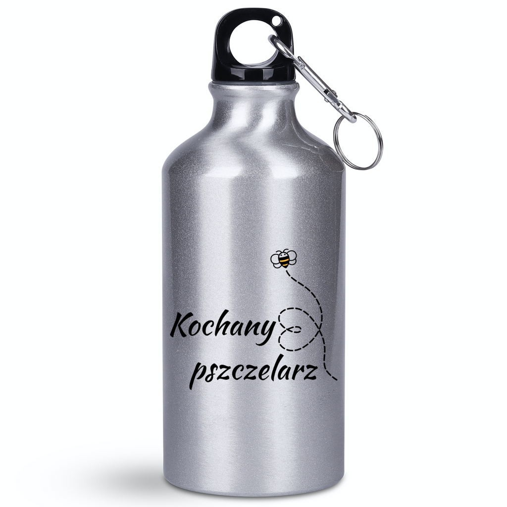Butelka srebrna 400 ml z nadrukiem „Kochany pszczelarz” – pszczelarstwo #6