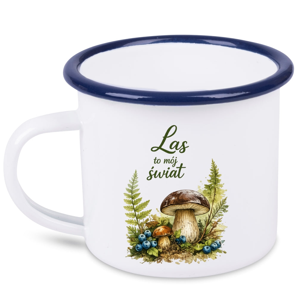 Kubek emaliowany biały z nadrukiem „Las to mój świat” – grzyby, las #9
