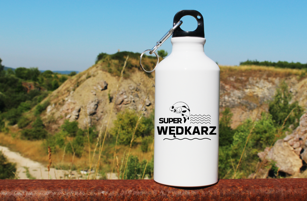 Bidon biały 400 ml z nadrukiem "Super Wędkarz" - na dzień ojca, wędkarstwo #9