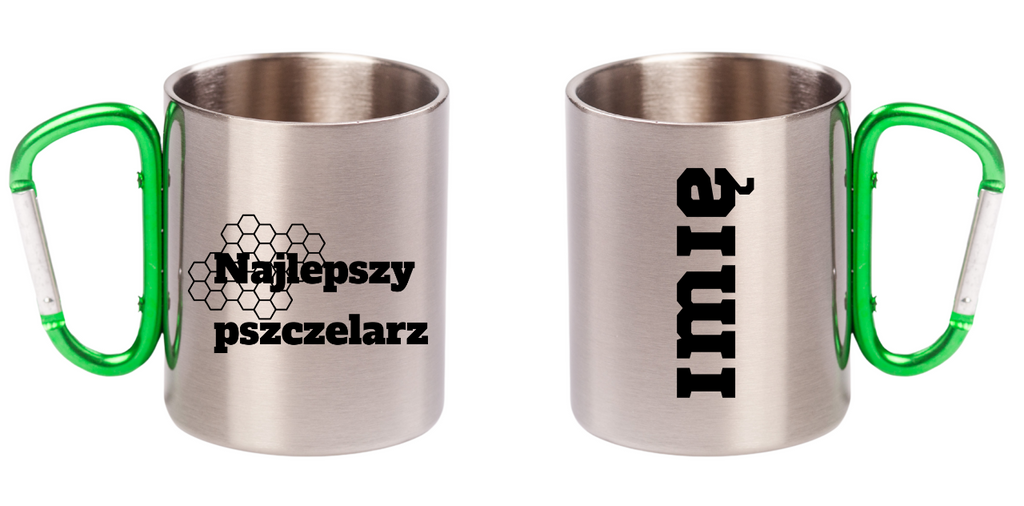 Kubek z zielonym karabińczykiem z nadrukiem "Najlepszy pszczelarz" #3