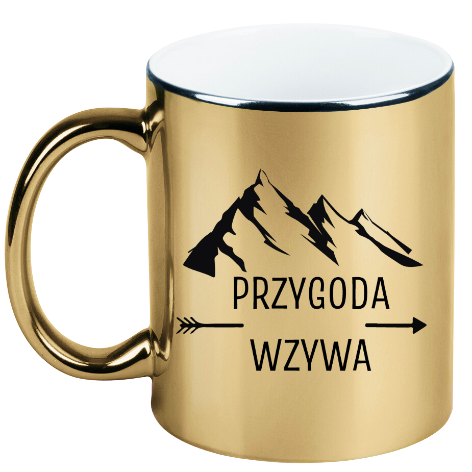 Kubek złoty z nadrukiem „Przygoda wzywa” – podróż, trekking #5