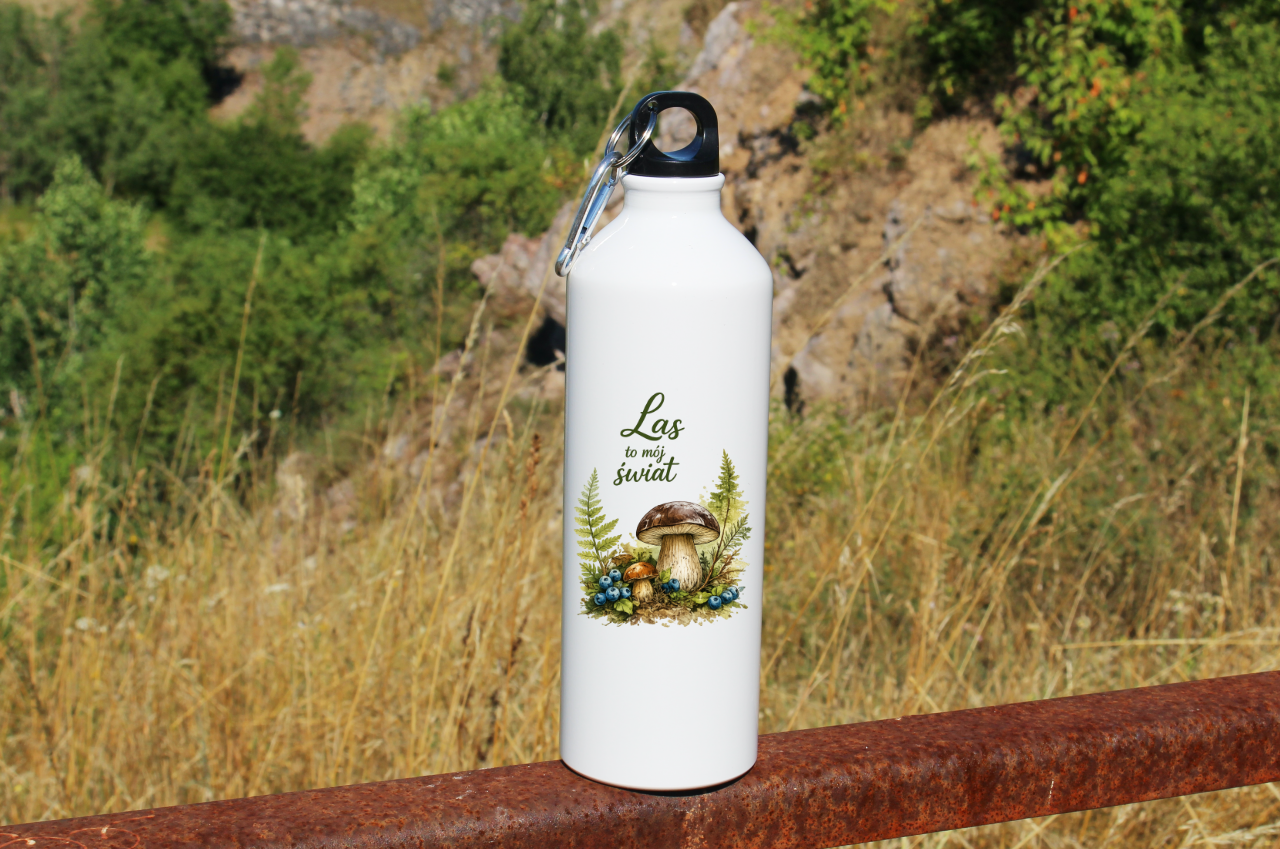 Butelka biała 800 ml z nadrukiem „Las to mój świat” – na grzyby, do lasu #9