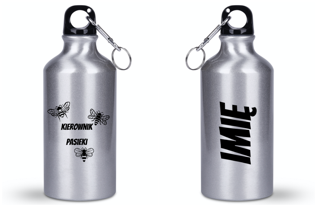 Butelka srebrna 400 ml z nadrukiem „Kierownik pasieki” – pszczelarstwo #2