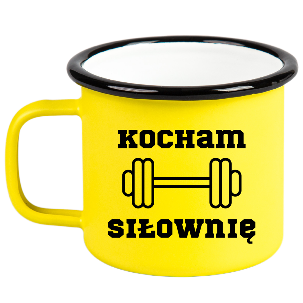 Kubek emaliowany żółty z nadrukiem "Kocham Siłownię" – na siłownię #1