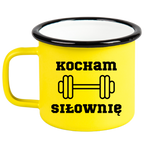 Kubek emaliowany żółty z nadrukiem "Kocham Siłownię" – na siłownię #1