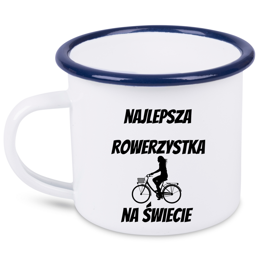 Kubek emaliowany biały z nadrukiem „Najlepsza rowerzystka na świecie” – dla rowerzystki #8