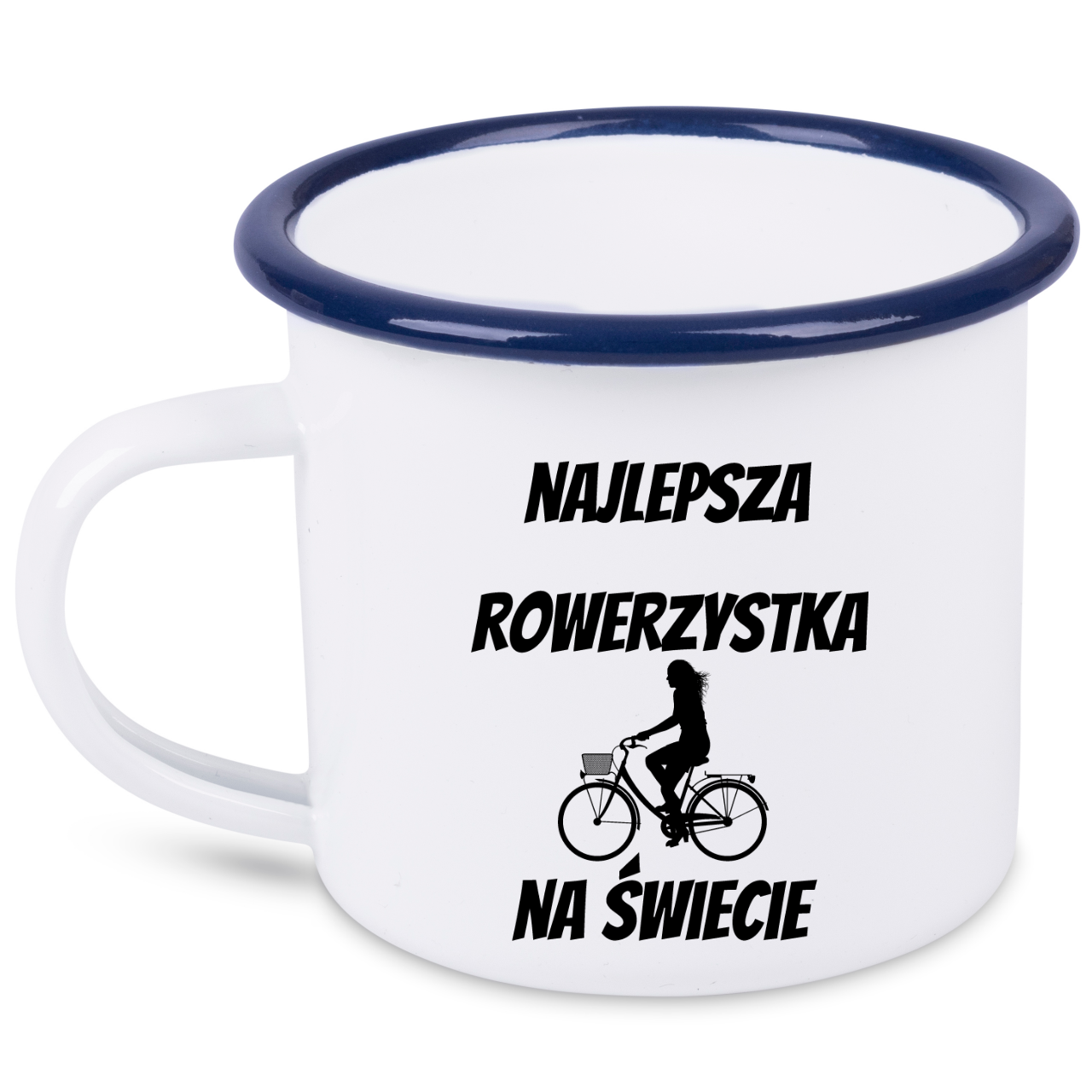 Kubek emaliowany biały z nadrukiem „Najlepsza rowerzystka na świecie” – dla rowerzystki #8