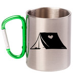Kubek z zielonym karabińczykiem grafika namiotu i imię do wyboru - pod namiot, camping #4