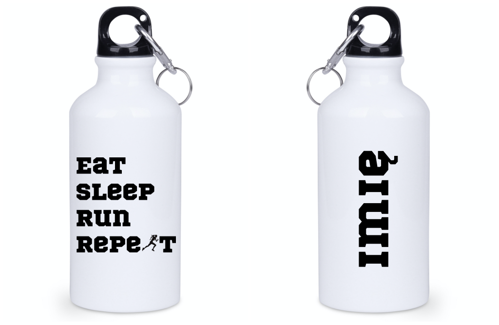 Bidon biały 400 ml dla biegaczki z napisem "Eat Sleep Run Repeat" - bieganie #11