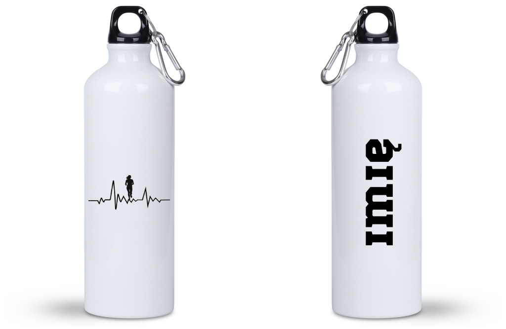 Bidon biały 800 ml z nadrukowaną grafiką biegowe EKG, damski - bieganie #1