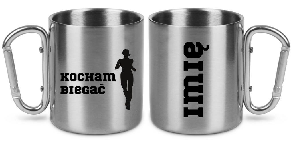 Kubek ze srebrnym karabińczykiem – z nadrukiem "Kocham Biegać" – dla pań, bieganie #4