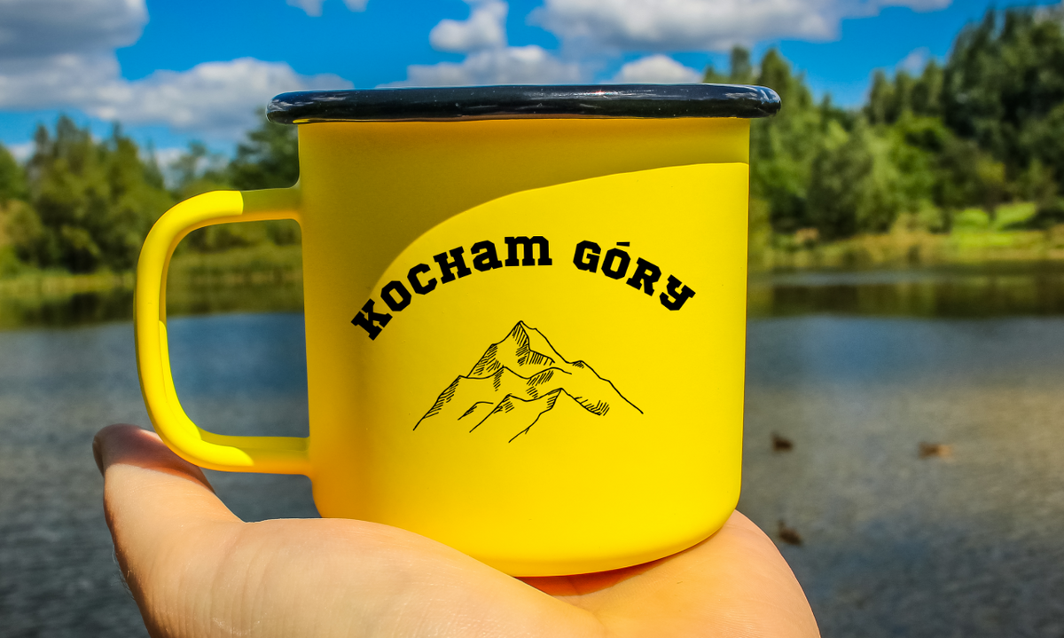 Kubek emaliowany żółty z nadrukiem "Kocham Góry" #8