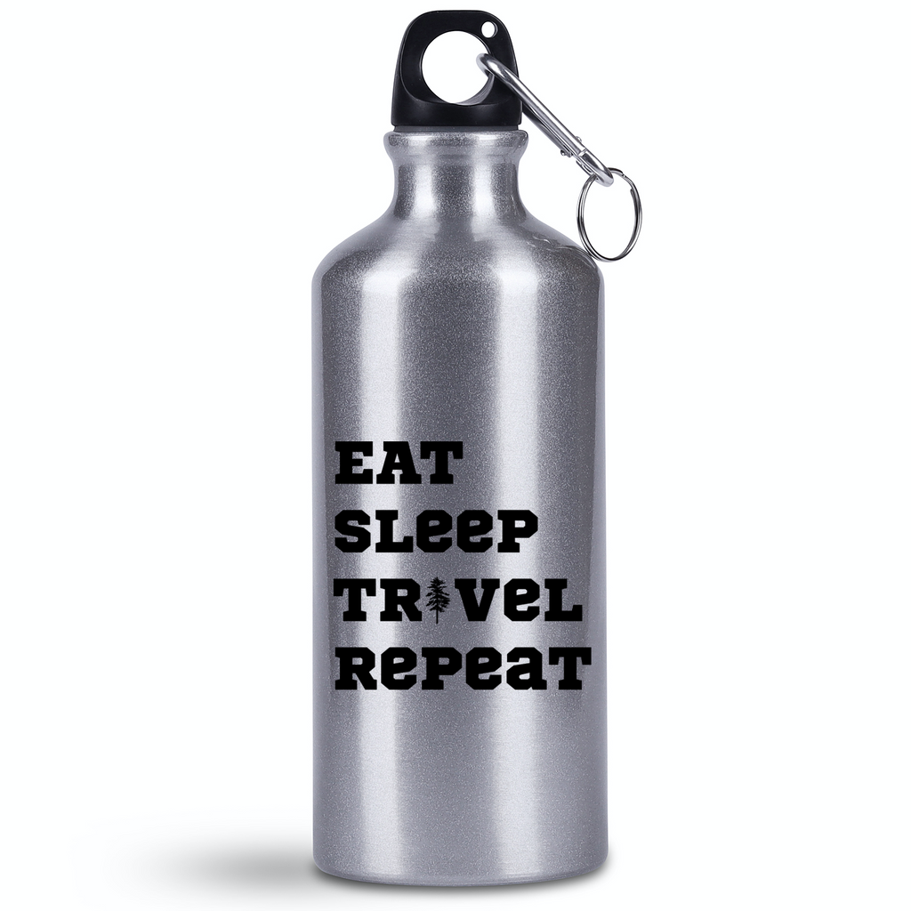 Bidon srebrny 500 ml z nadrukiem „Eat Sleep Travel Repeat” – podróż, przygoda, przyroda #4