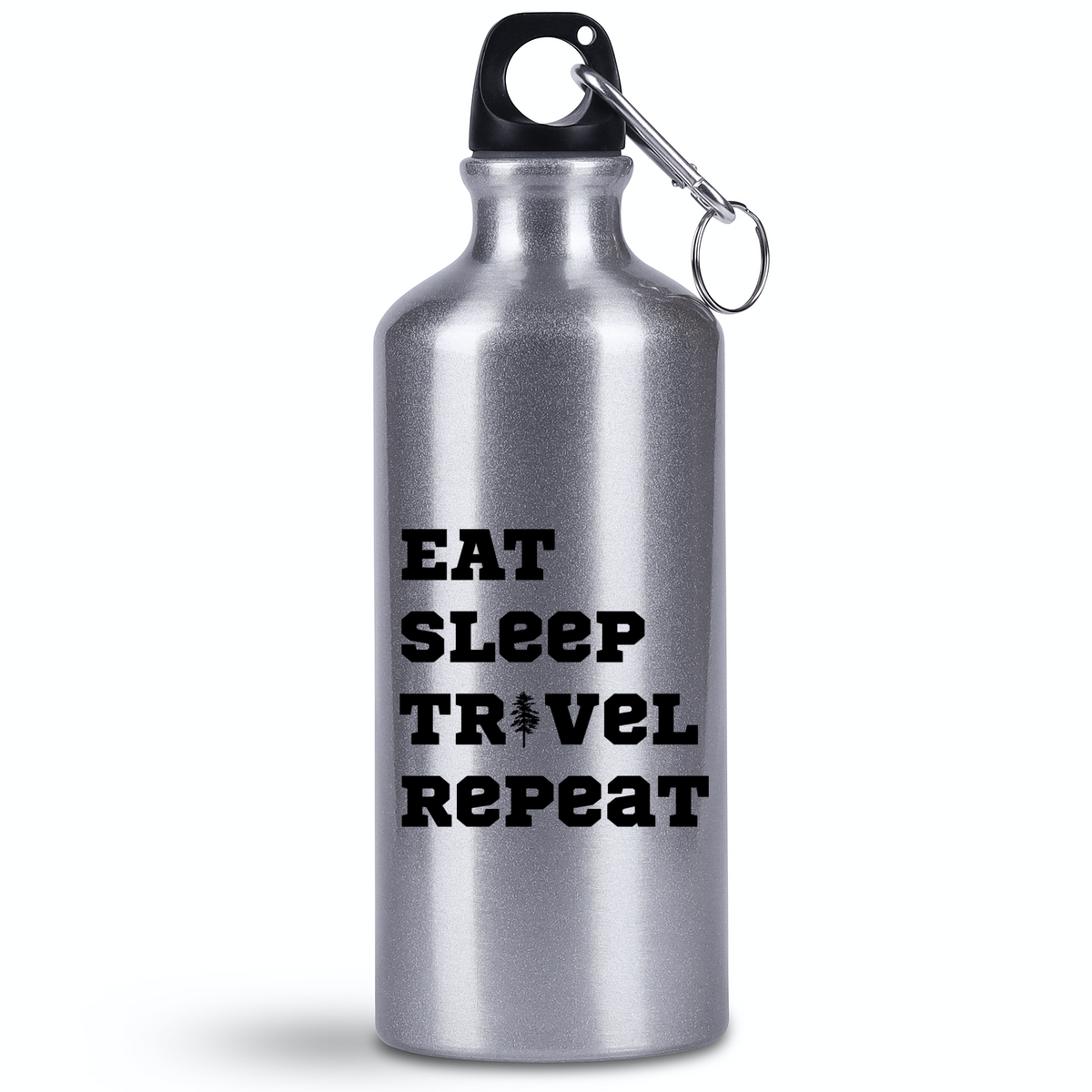Bidon srebrny 500 ml z nadrukiem „Eat Sleep Travel Repeat” – podróż, przygoda, przyroda #4