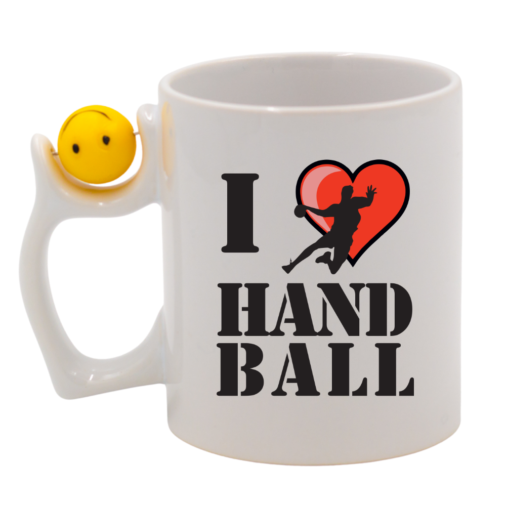 Kubek z piłką i grafiką serca z piłkarzem oraz napisem "I LOVE HANDBALL" #2