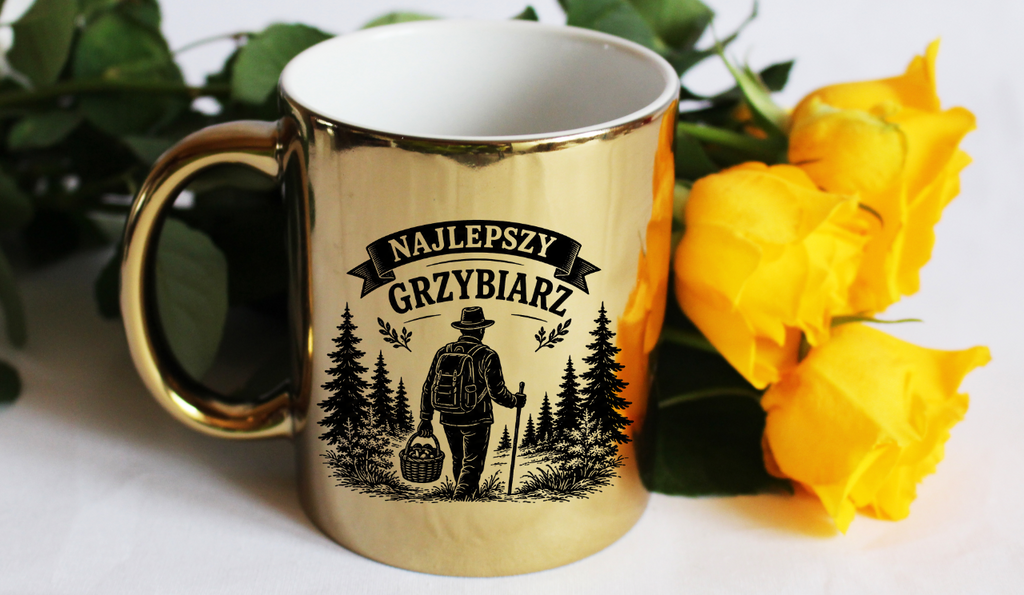 Kubek złoty z nadrukiem „Najlepszy Grzybiarz” – na grzyby #4