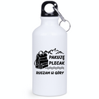 Butelka białą 400 ml z nadrukiem "Pakuję plecak, ruszam w góry" #2